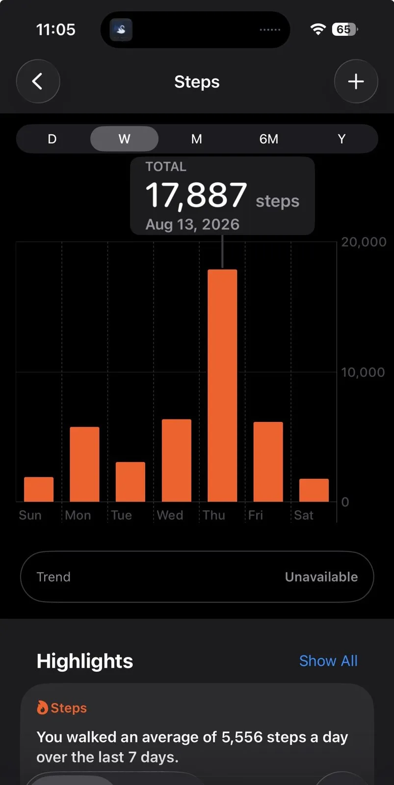Fitness tracker screen showing 17,887 steps logged on an August workday.